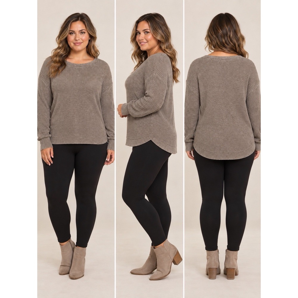 Zenana Women's XL Taupe Chenille Waffle Knit High Low Sweater Cozy